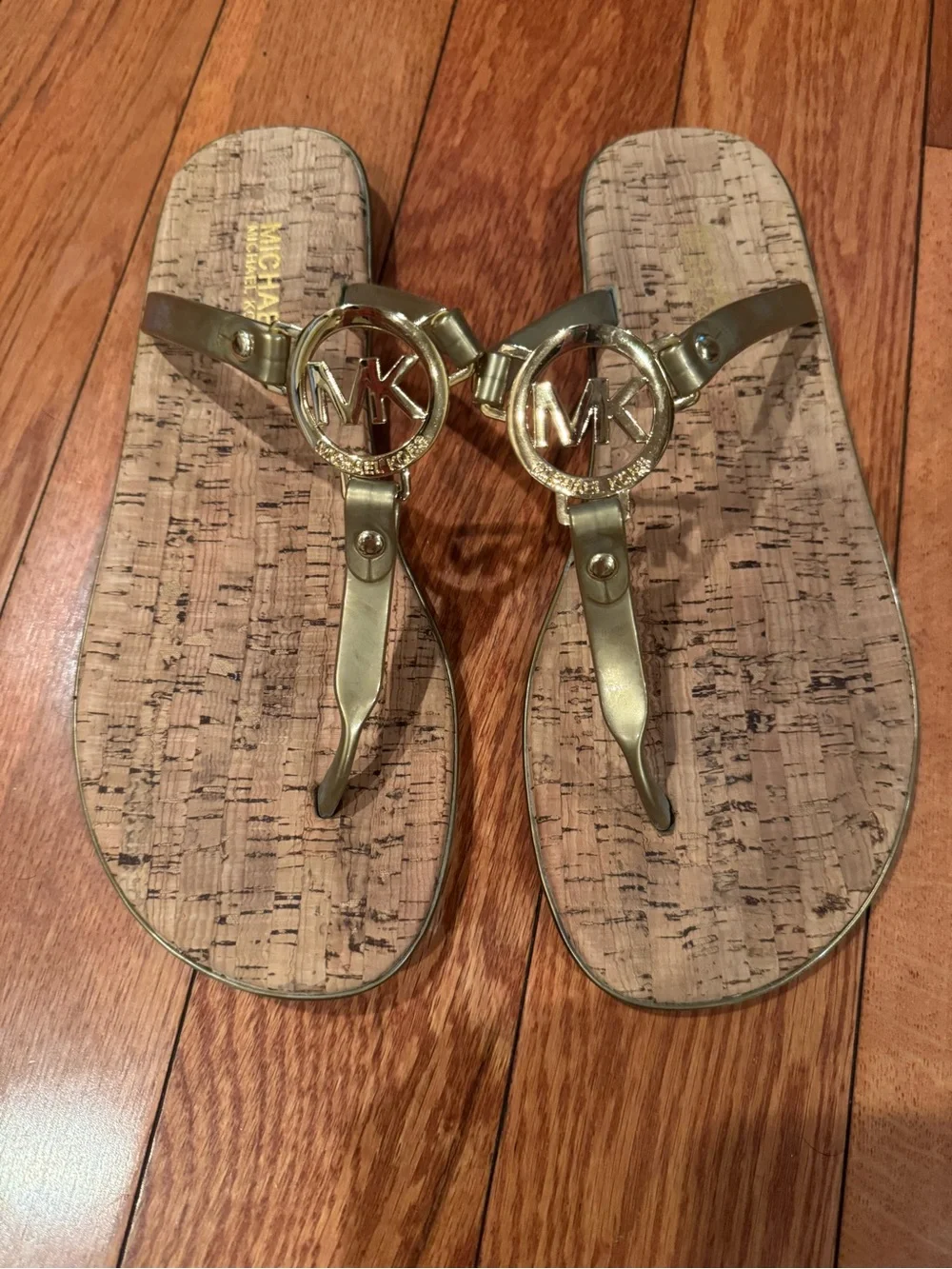Michael Kors Jet Set Charm Jelly Cork Flip Flop Sandals Gold Size 9 EUC
